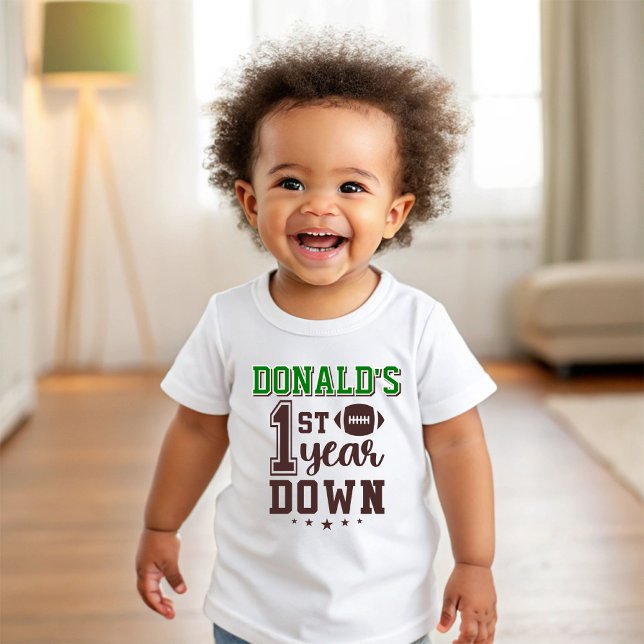 Boy's Football First Year Down 1st Birthday Baby T-Shirt (Creator Uploaded)