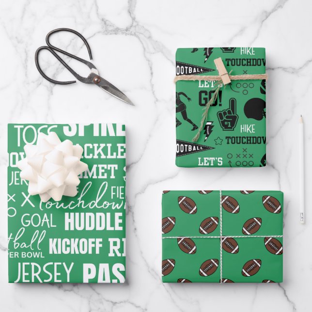 Boys Football First Year Down 1st Birthday Party Wrapping Paper Sheet (Front)