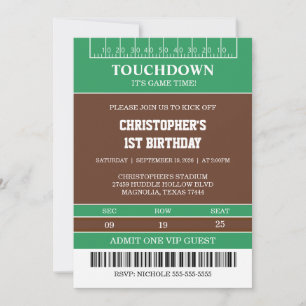 Boys Football Green Sports Birthday Invitation