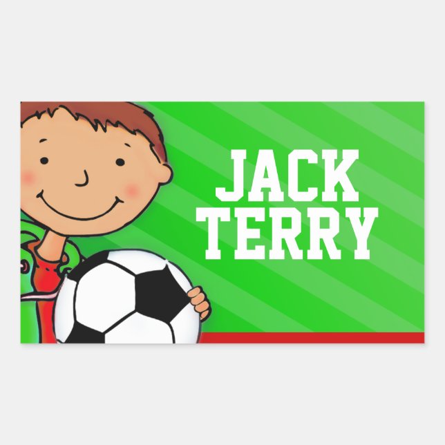 Boys football soccer name green id label sticker (Front)