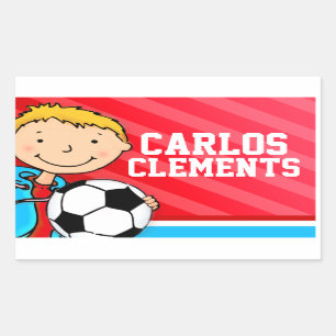 Boys football soccer name red id label sticker