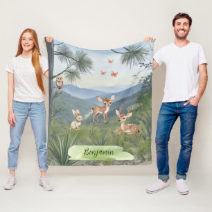 Boys Fun Personalised Woodland Animals Fleece Blanket