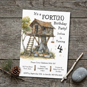 Boy's Fun Treehouse Fort Fourth Birthday Invitation
