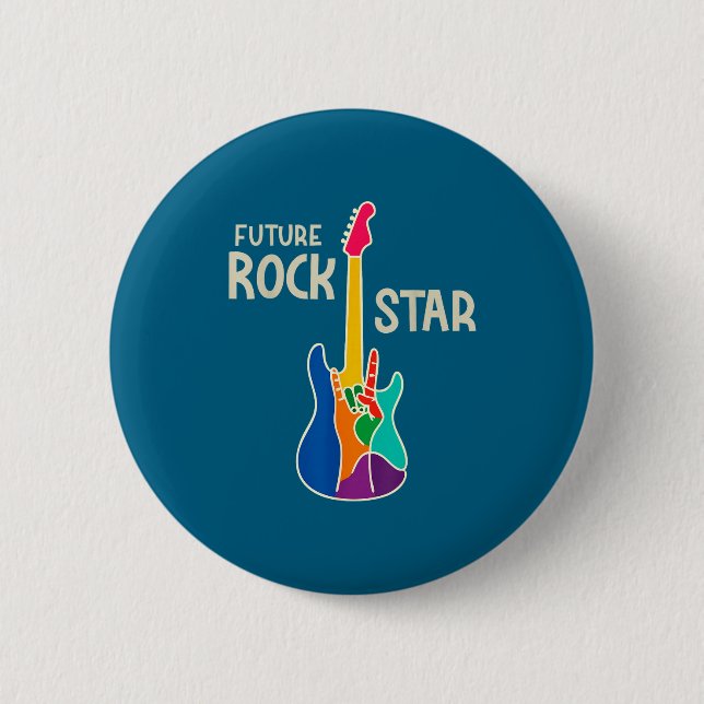 Boys Future Rock Star Guitar Hand 6 Cm Round Badge (Front)