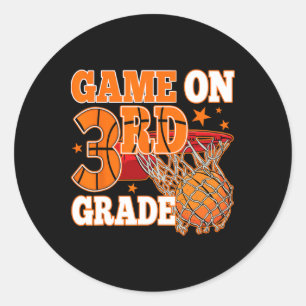 Boys Game On 3rd Grade Bysketbyll Byck To School T Classic Round Sticker