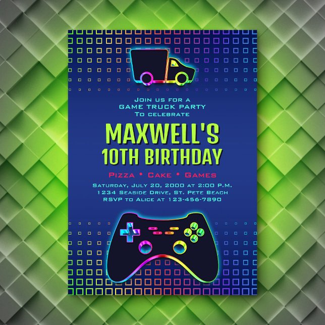 Boys' Game Truck Party Birthday Invitation (Creator Uploaded)