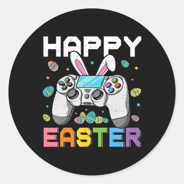 Boys Gamer Happy Easter Day Video Games Bunny Gami Classic Round Sticker (Front)