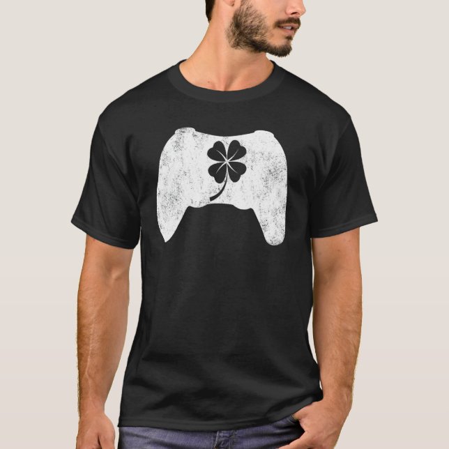 Boys Gamer Lucky Game Shamrock St Patricks Day Iri T-Shirt (Front)