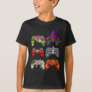 Boys Gamer Skeleton Zombie Gaming Controllers Kids T-Shirt