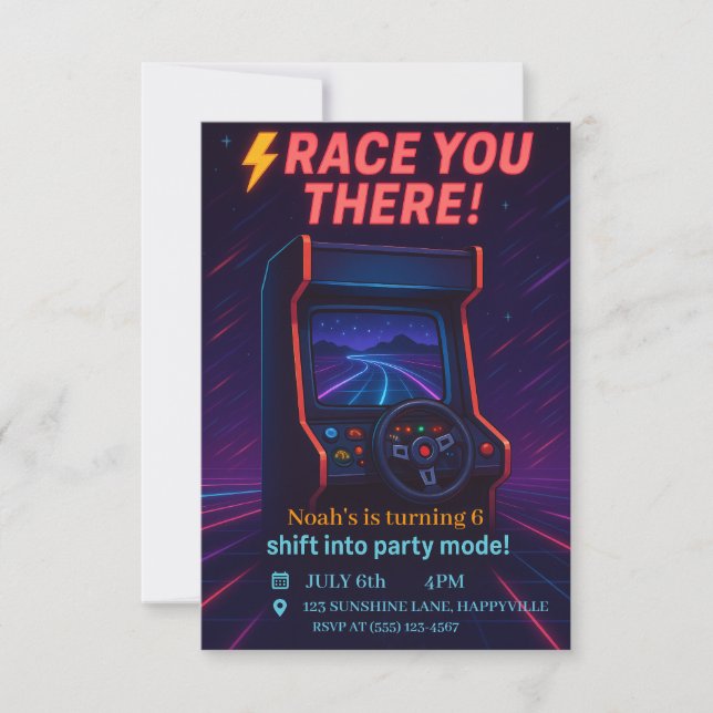 Boys Gaming - Retro Arcade Racing Birthday Invitation (Front)