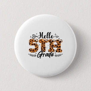 Boys Girls Back To School Hello 5th Grade Leopard 6 Cm Round Badge