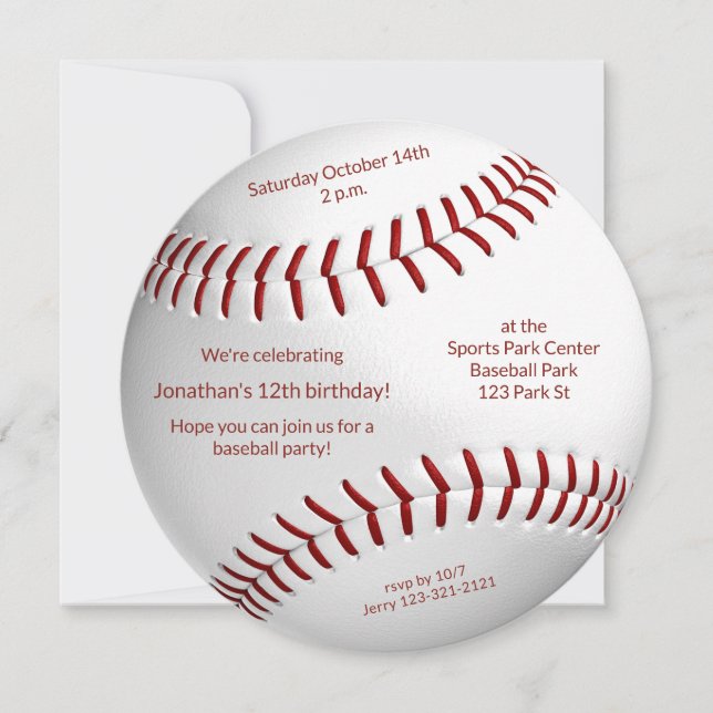 boys girls baseball softball birthday party announcement (Front)