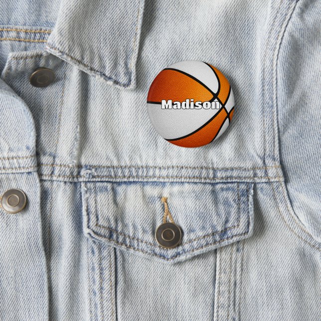 boys girls basketball orange team colours 6 cm round badge (In Situ)