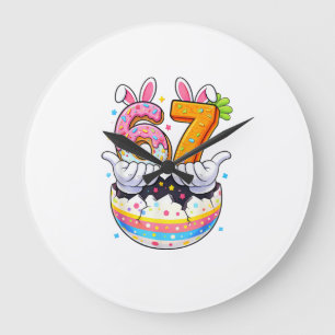 Boys Girls Easter Eggs Funny Bunny Six Seven 67 Me Large Clock