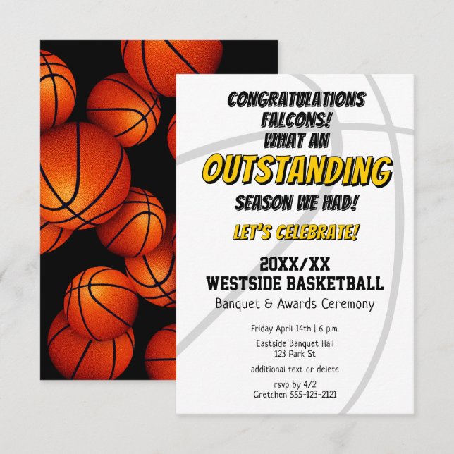 boys girls end of basketball season team party invitation (Front/Back)