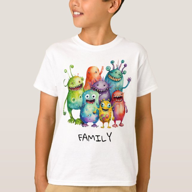 Boys & Girls family funny colourful kids monsters T-Shirt (Front)