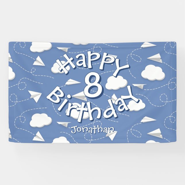 boys girls paper aeroplanes birthday banner (Horizontal)