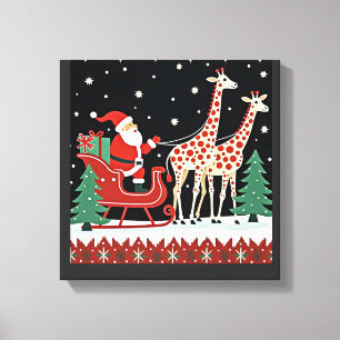 Boys Girls Santa Claus Riding Giraffe Sleigh Ugly Canvas Print