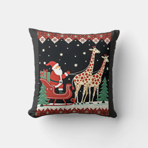 Boys Girls Santa Claus Riding Giraffe Sleigh Ugly Cushion