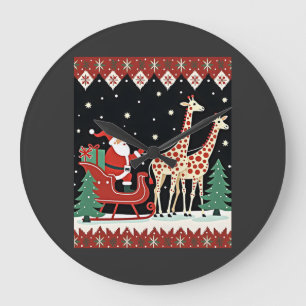 Boys Girls Santa Claus Riding Giraffe Sleigh Ugly Large Clock