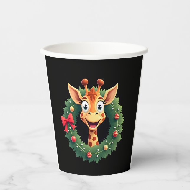 Boys Girls Santa Claus Riding Giraffe Sleigh Ugly  Paper Cups (Front)