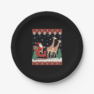 Boys Girls Santa Claus Riding Giraffe Sleigh Ugly  Paper Plate