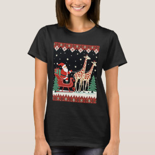 Boys Girls Santa Claus Riding Giraffe Sleigh Ugly T-Shirt
