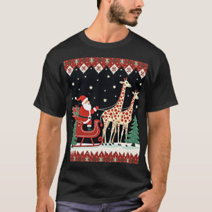 Boys Girls Santa Claus Riding Giraffe Sleigh Ugly T-Shirt