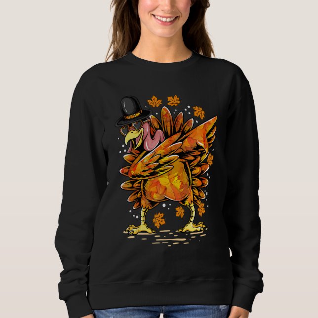 Boys & Girls Thanksgiving  Dance Dabbing Turkey Co Sweatshirt (Front)