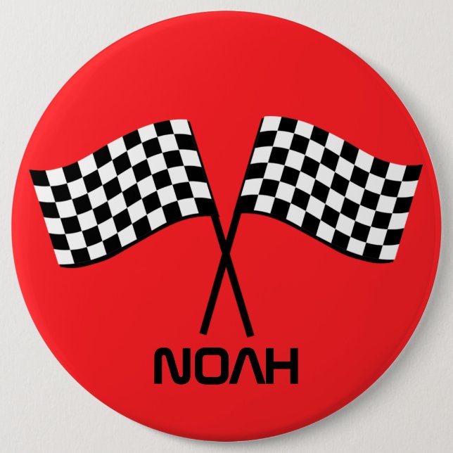 Boy's Go Kart Pit Stop Birthday Racing Flags Class 6 Cm Round Badge (Front)
