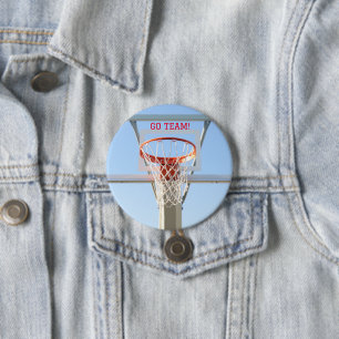 Boys "Go Team"  Birthday Party Basketball Hoop 7.5 Cm Round Badge