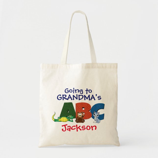 Boys Going to Grandma Overnight Bag- Grandkids Tote Bag (Front)
