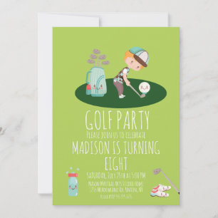 Boys Golf Cute Birthday Party Green Invitation