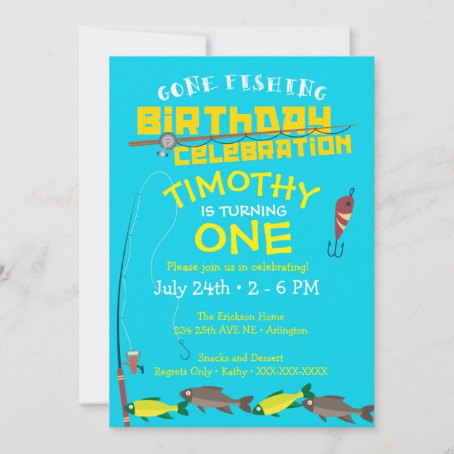 Boy's Gone Fishing Birthday Invitation (Front)