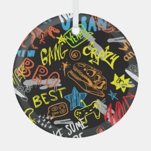 Boys' Graffiti: Hand Drawn Coolness Glass Tree Decoration