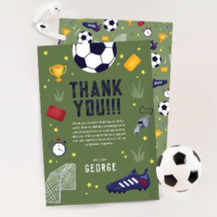 Boys Green Soccer Sports Kids Birthday Thank You Card