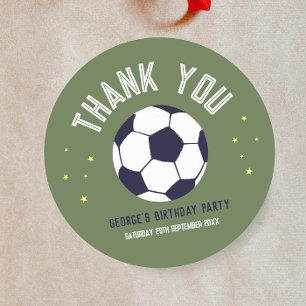 Boys Green Soccer Sporty Thank You Kids Birthday Classic Round Sticker