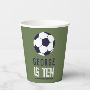 Boys Green Sporty Soccer Kids Birthday Paper Cups