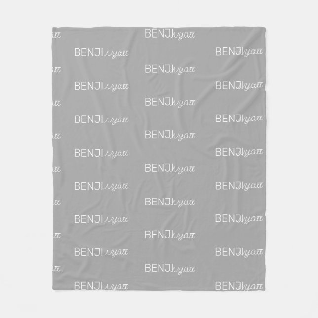 Boys Grey Personalised Script Name Fleece Blanket (Front)