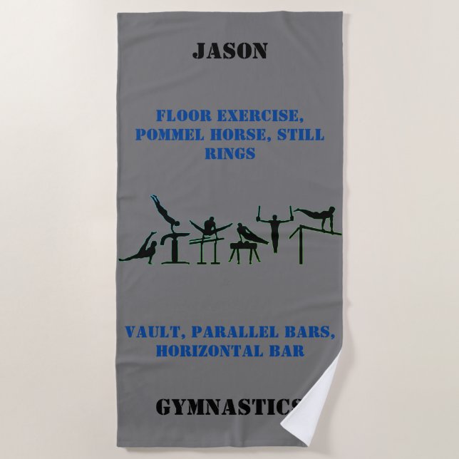 Boys Gymnastics Beach Towel w/ His Name (Front)