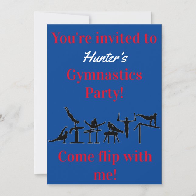 Boys Gymnastics Birthday Party Invitations (Front)