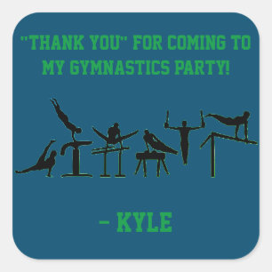 BOYS GYMNASTICS BIRTHDAY PARTY PERSONALIZED SQUARE STICKER