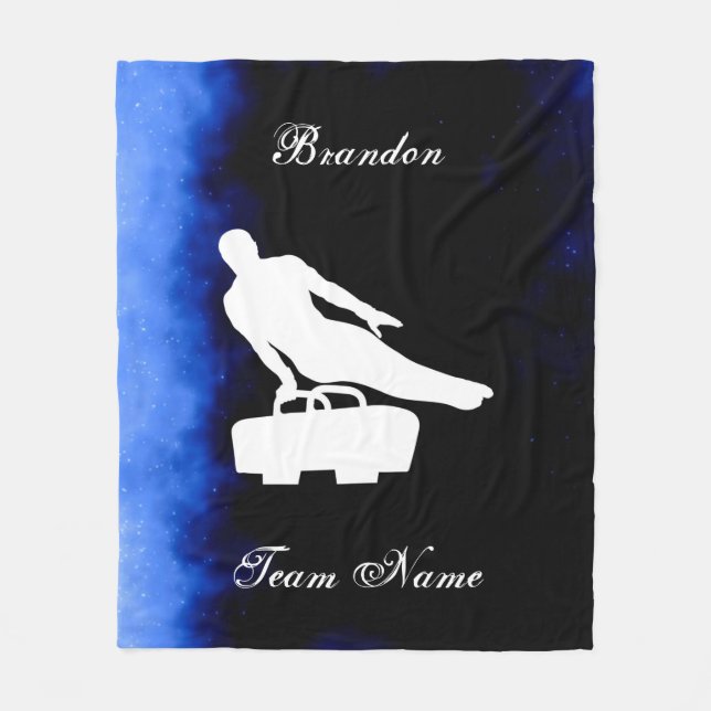 Boys Gymnastics Black, Blue, White w/ Team Name  Fleece Blanket (Front)