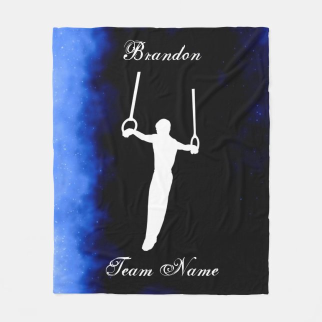 Boys Gymnastics Black, Blue, White w/ Team Name   Fleece Blanket (Front)