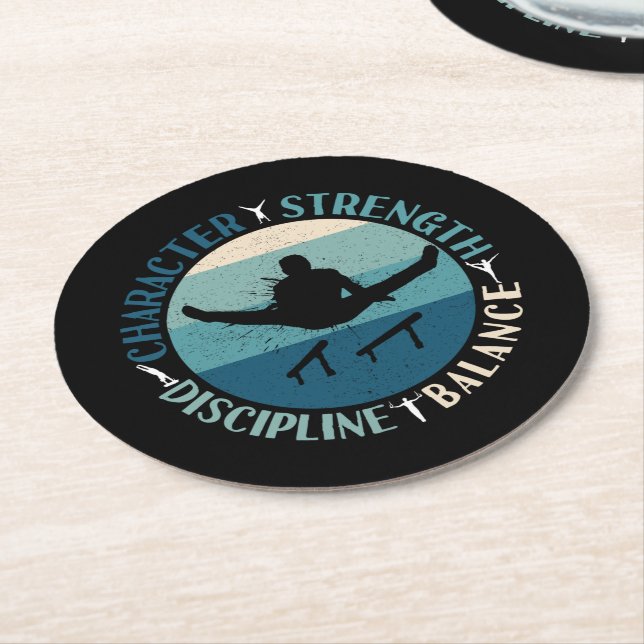 Boys Gymnastics Character Strength Discipline Round Paper Coaster (Angled)