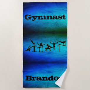 Boys Gymnastics Custom Name Blue Green Beach Towel