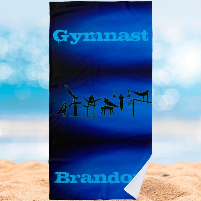 Boys Gymnastics Custom Name Blue Ombre Beach Towel (Creator Uploaded)