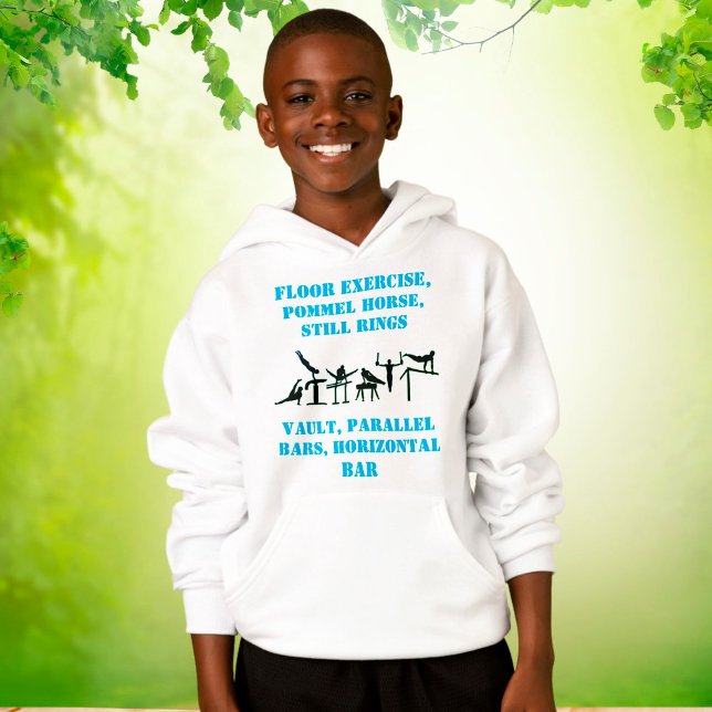 Boys Gymnastics Events Hoodie w/ His Name on Back (Creator Uploaded)