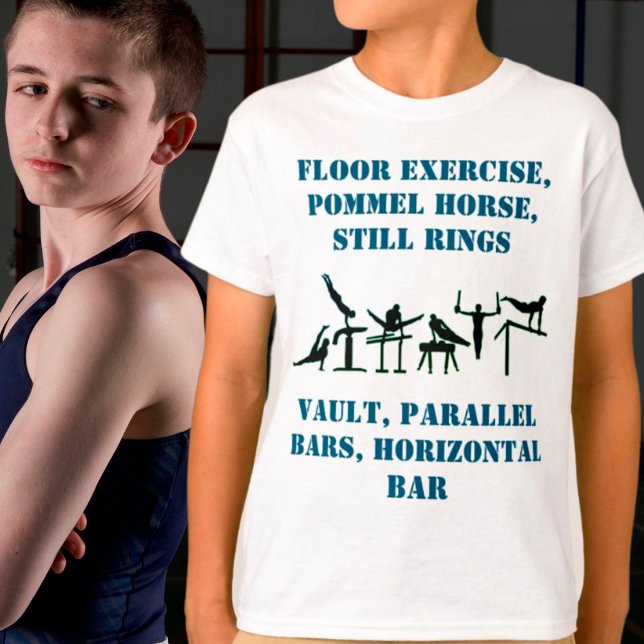 Boys Gymnastics Events T-Shirt w/ His Name on Back (Creator Uploaded)