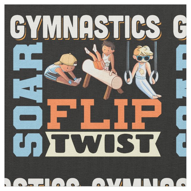 Boys Gymnastics Quote - Soar Flip Twist  Fabric (Close Up)
